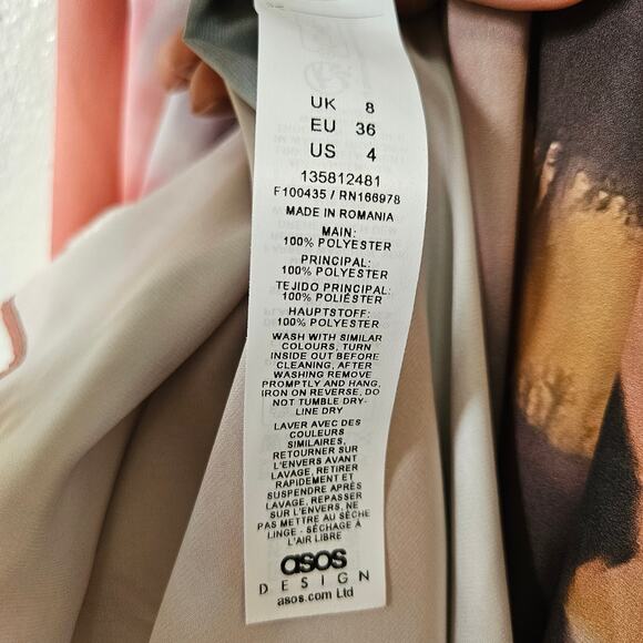 NEW Edition Asos Watercolor Print Satin Halter Maxi Dress 4‎ Pink Black Tan NWT - Picture 8 of 13